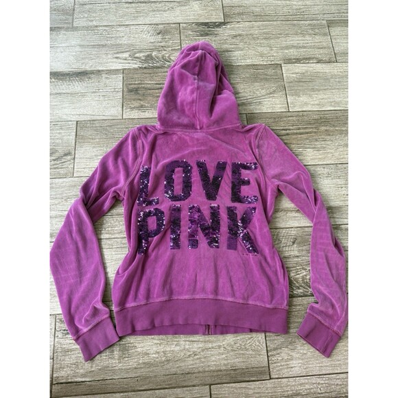 Vintage Y2K Velour PINK Victoria's Secret Zip Up Hoodie Size M - Picture 1 of 6